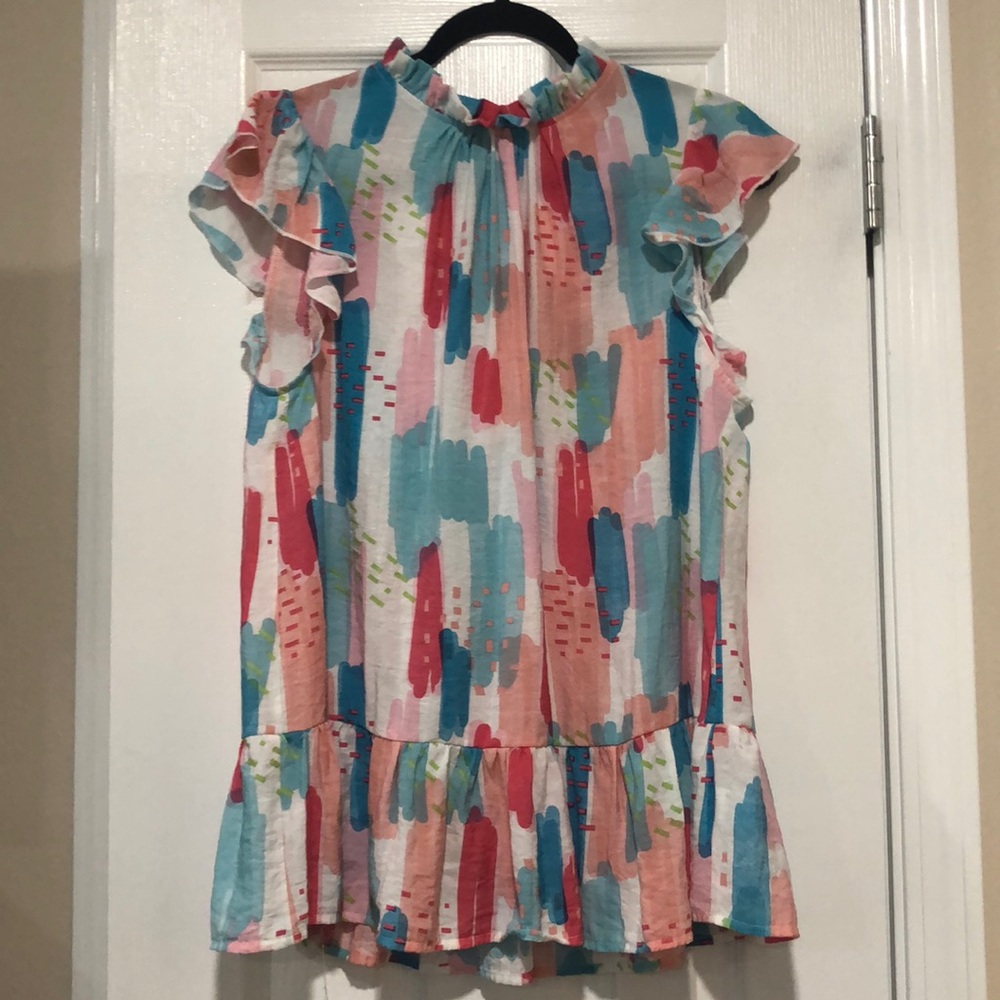 Watercolor Flutter Sleeve Top - Size L